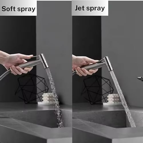 Stainless steel bidet sprayer installed in bathroom