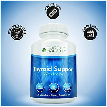 Purely Holistic Thyroid Support 120 capsules front bottle view for metabolism balance