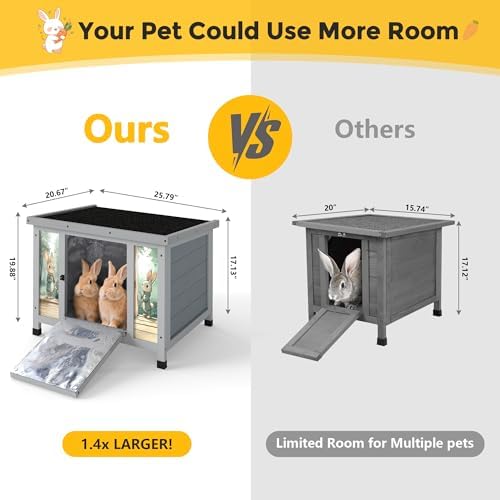 Coziwow 25" Insulated Cat House Bunny Hutch for Outdoor & Indoor Use - Solid Wood Rabbit Cage with Winter Warm Liner, Lightweight Weatherproof Shelter for Cats, Rabbits, Small Animals (Gray) - Image 7