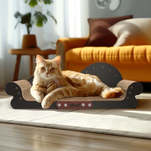 Side angle of ComSaf 26 inch cat scratch lounge bed showcasing the ergonomic pillow armrests.