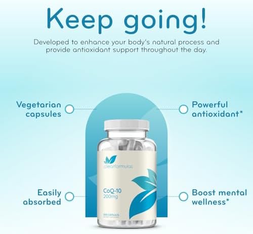 Clear Formulas Quick Absorption CoQ10 200mg 200 count bottle container