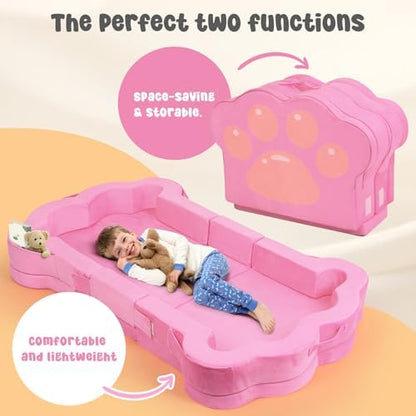 Whiffee soft foam toddler floor bed folded into a compact travel sofa