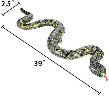 Three pieces of thirty nine inch blow up snakes arranged on grass as garden reptile decor
