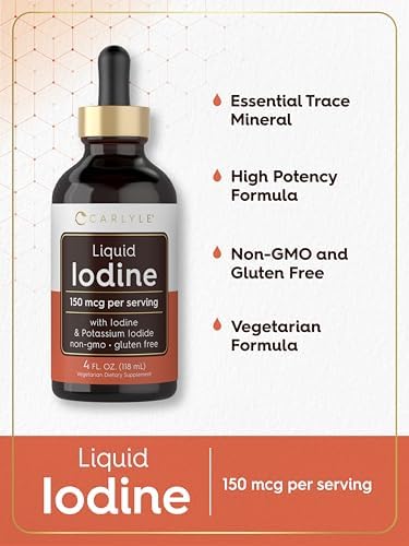 Carlyle Liquid Iodine bottle with dietary supplement information