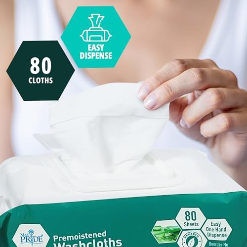 Med Pride incontinence premoistened washcloths with aloe vera and lanolin formula callouts.
