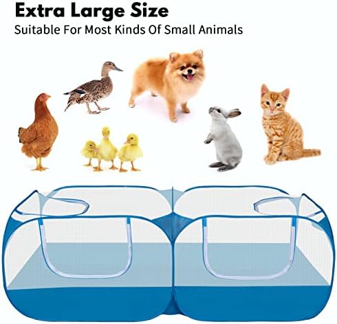 Small Animals Playpen with Detachable Bottom, Breathable Mesh Walls, Portable Indoor/Outdoor Pet Cage Tent for Rabbits, Puppies, Kittens, Chicks (Blue) - Image 6