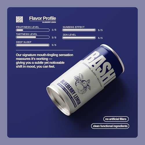 Bashi functional sleep support beverage close up view of premium packaging text labels
