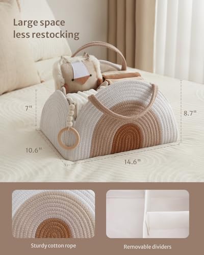 Side view of Blissful Diary cotton rope nursery storage basket with handles