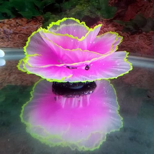 Underwater landscape setup featuring the Besimple glowing purple coral ornament inside a fish tank.