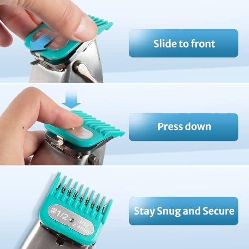 CLIPFIT replacement clipper combs demonstrating the secure snap on locking mechanism for master blades