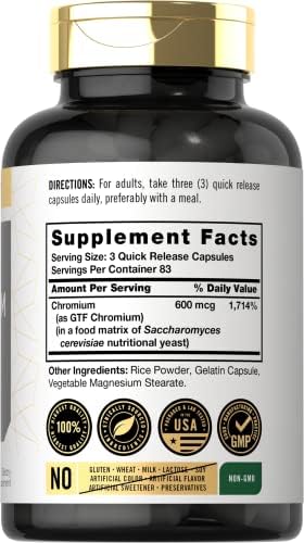 Carlyle Glucose Tolerance Factor Chromium supplement label showing ingredient transparency and clear directions.