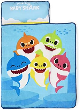 Baby Shark nap mat rolled up with carry handle