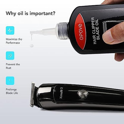One hundred twenty milliliter bottle of Opove professional grooming clipper lubricant displaying fluid ounce details