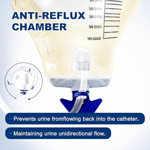 Six individually packaged Carbou 2000ml urine collection bags laid out