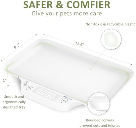 Precision animal weight scale displaying measurement readings in kilograms and pounds for accurate pet tracking.