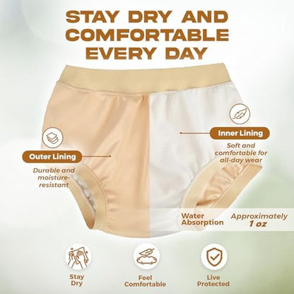 Model wearing AQX waterproof adult incontinence underwear