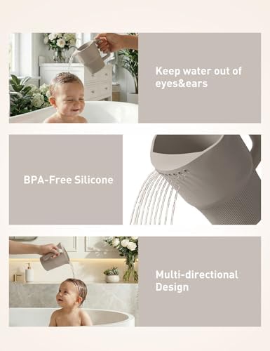 Water pouring from the contoured rim of the Roslim silicone baby bath rinser.