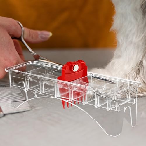 Beavorty mustache trimmer blade storage tray showcasing the side profile and space saving measurements on a grooming countertop