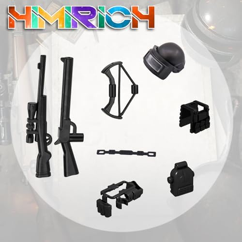 Close-up showing historical WW2 gun accessories attached to classic building block hands.