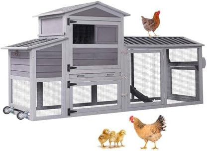 Aivituvin 83in Chicken Coop Mobile Hen House Outdoor Wooden Poultry Cage with Wheels Nesting Box Run for 2-4 Chickens - Image 2