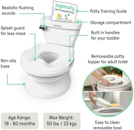 Side angle of Ingenuity My Size Potty Pro showing flush handle