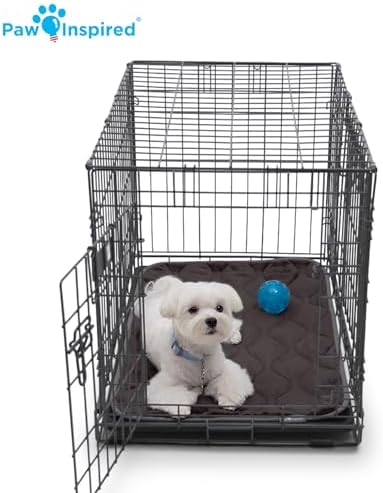 Paw Inspired absorbent dog cage liner protecting wood flooring from pet liquid accidents.