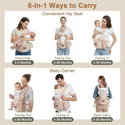 Luollabytel ergonomic infant carrier showing all six carrying positions