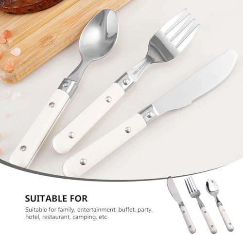 Side view of Besportble kids silverware set with white handles