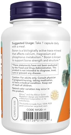 NOW Supplements, Boron 3 mg (Bororganic Glycine), Structural Support*, 250 Veg Capsules - Image 4