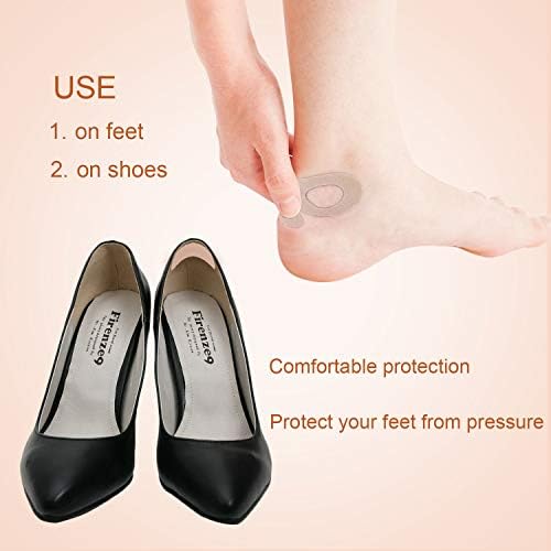 Model applying a beige Honoson moleskin pad to the back of the heel to prevent shoe chafing.