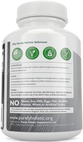 Purely Holistic L-Selenomethionine 365 vegan capsules supplement facts label detail
