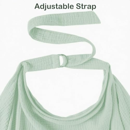 Detailed view of Rongchuang muslin nursing cover adjustable neck strap.