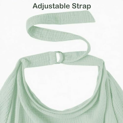 Detailed view of Rongchuang muslin nursing cover adjustable neck strap.