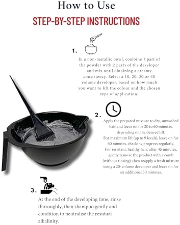 Dust free rapid hair decolorant powder container highlighting protective PLEX technology benefits.