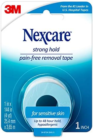 Nexcare Sensitive Skin Low Trauma Tape showing the textured blue silicone adhesive surface.