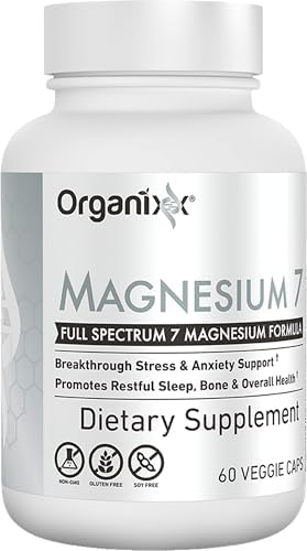 Close up of Organixx Magnesium Glycinate Supplement bottle showing directions and ingredient safety.