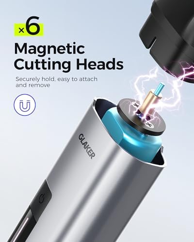 Six interchangeable magnetic heads for GLAKER multi grooming kit displayed.