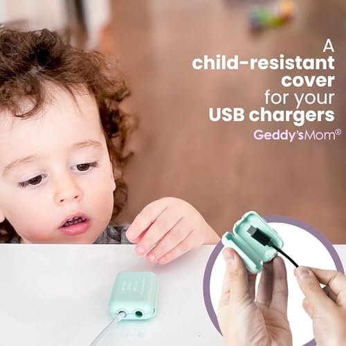 Child-resistant USB charger cord tip enclosure for baby proofing