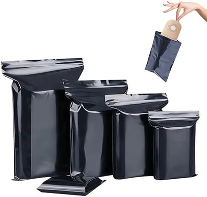 Boofire ostomy pouch disposal bags front view showing black opaque medical waste sacks