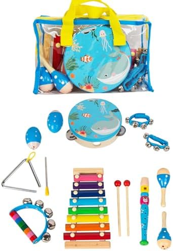 Close up view of the durable wooden xylophone with smooth mallets for early learning.
