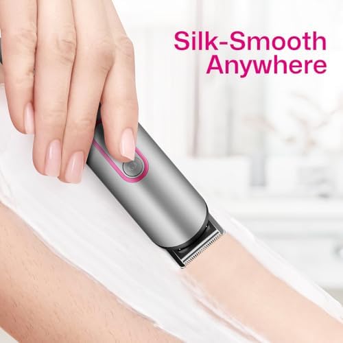 Waterproof electric razor for women being rinsed under running water to demonstrate wet and dry functionality.