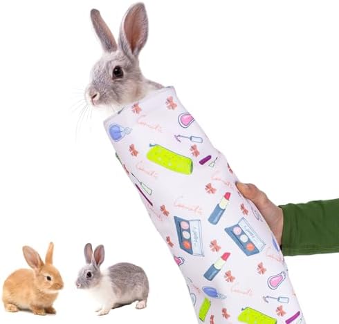 Colorful rabbit wrap for grooming showing self adhesive anti escape design