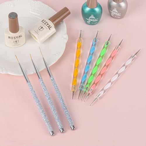Detail view of fine synthetic bristles on nail art liner brushes