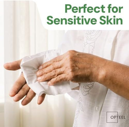 Opteel no rinse body wipes for seniors showcasing the secure resealable plastic lid