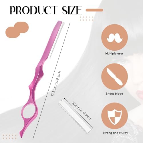Ergonomic pink handle of Mudder hair cutting razor close up with finger rest detail