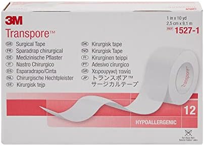 3M Transpore water resistant surgical tape box of 12 rolls packaging