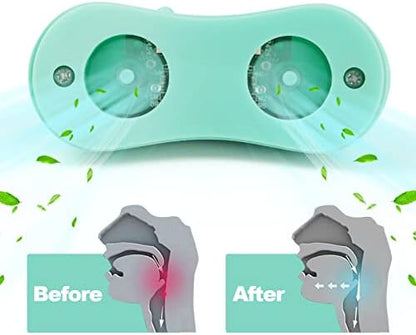 Top view of the dual vortex air supply vents on the mint green snoring device.