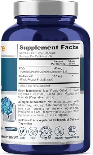 NusaPure Pyrroloquinoline Quinone 120 veggie capsules ingredient label details