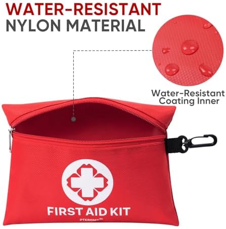Open Pteromy emergency kit showing organized medical supplies and bandages.