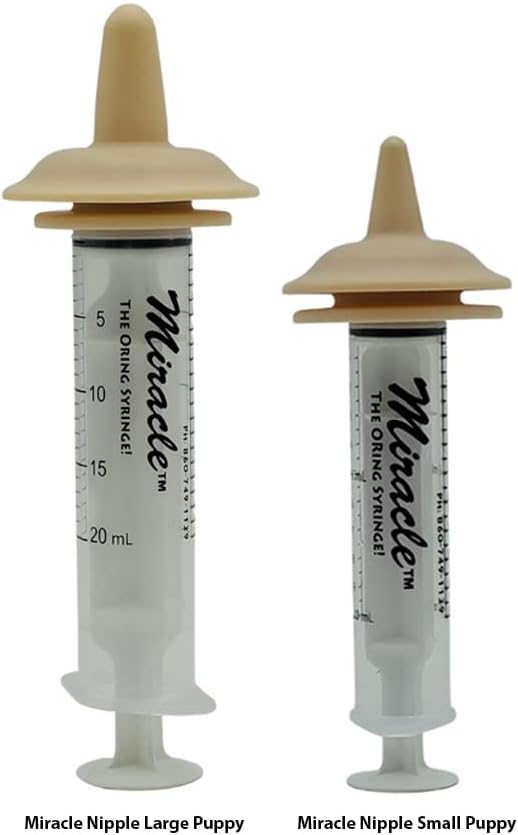 Latex-free rubber nursing nipples with syringes for neonatal puppies